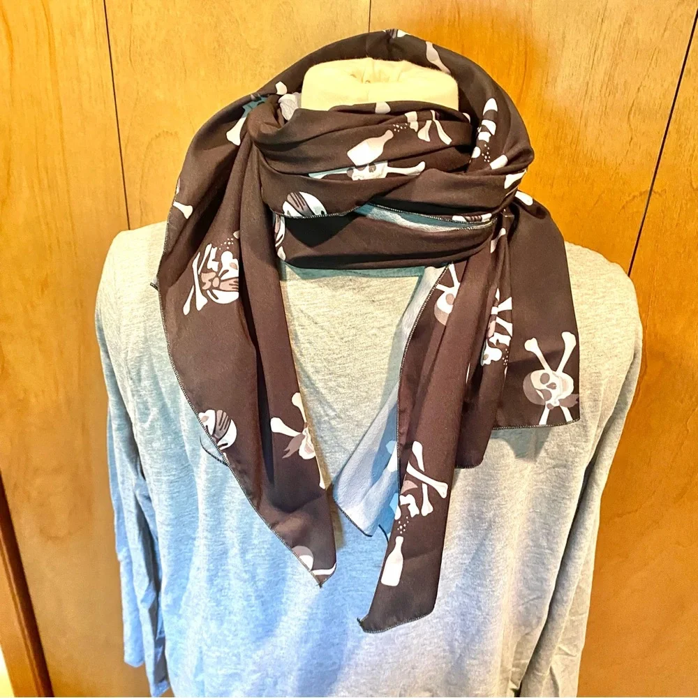 Skull and cross bones black extra long scarf or swim cover black & white